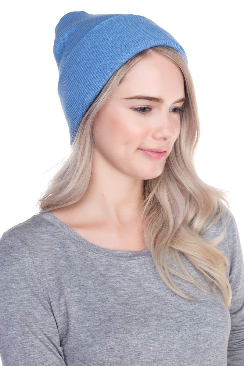 Top Level Beanie Men Women - Unisex Cuffed Plain Skull Knit Hat Cap, Sky - Image 3